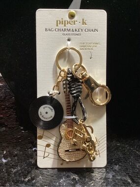 piper.k Gold Music-Themed Bag Charm & Key Chain - Black Accent